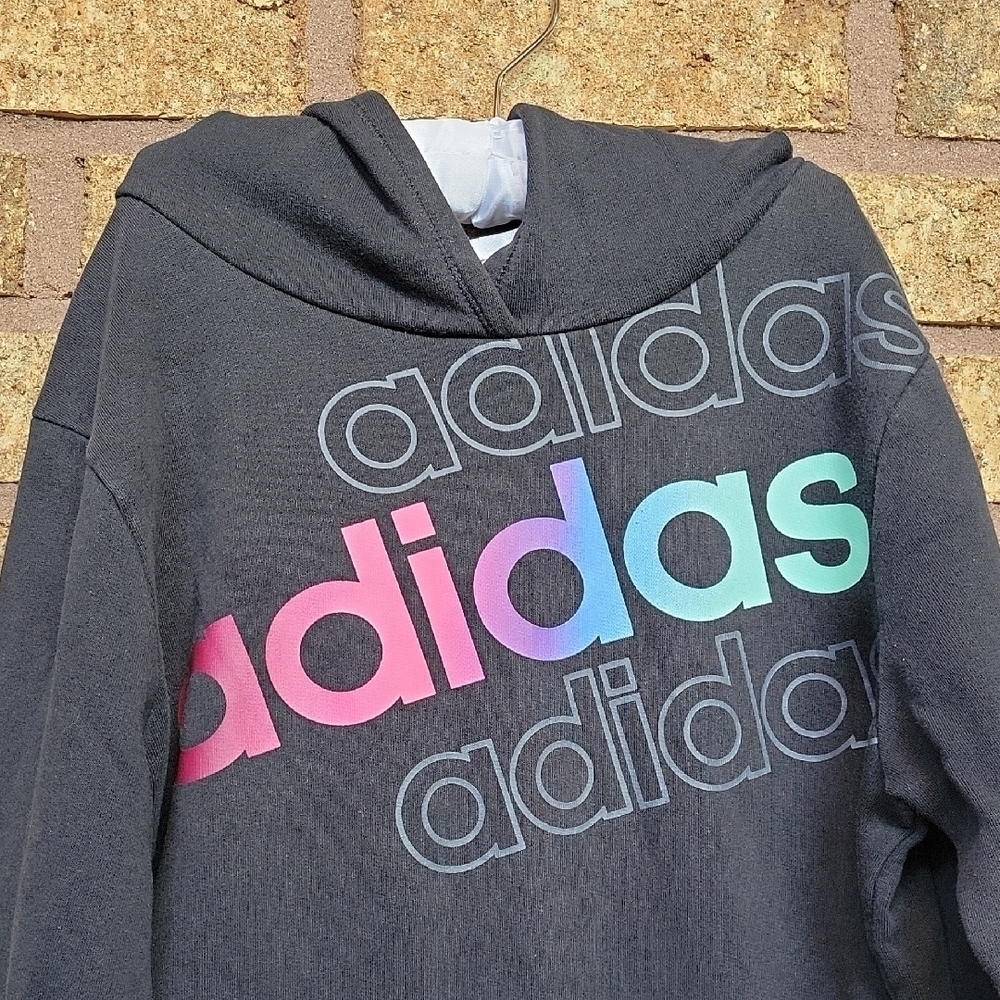 Adidas Black Hoodie with Colorful Logo Size 14 (Girl) Large Casual Cozy Athletic - Picture 3 of 7